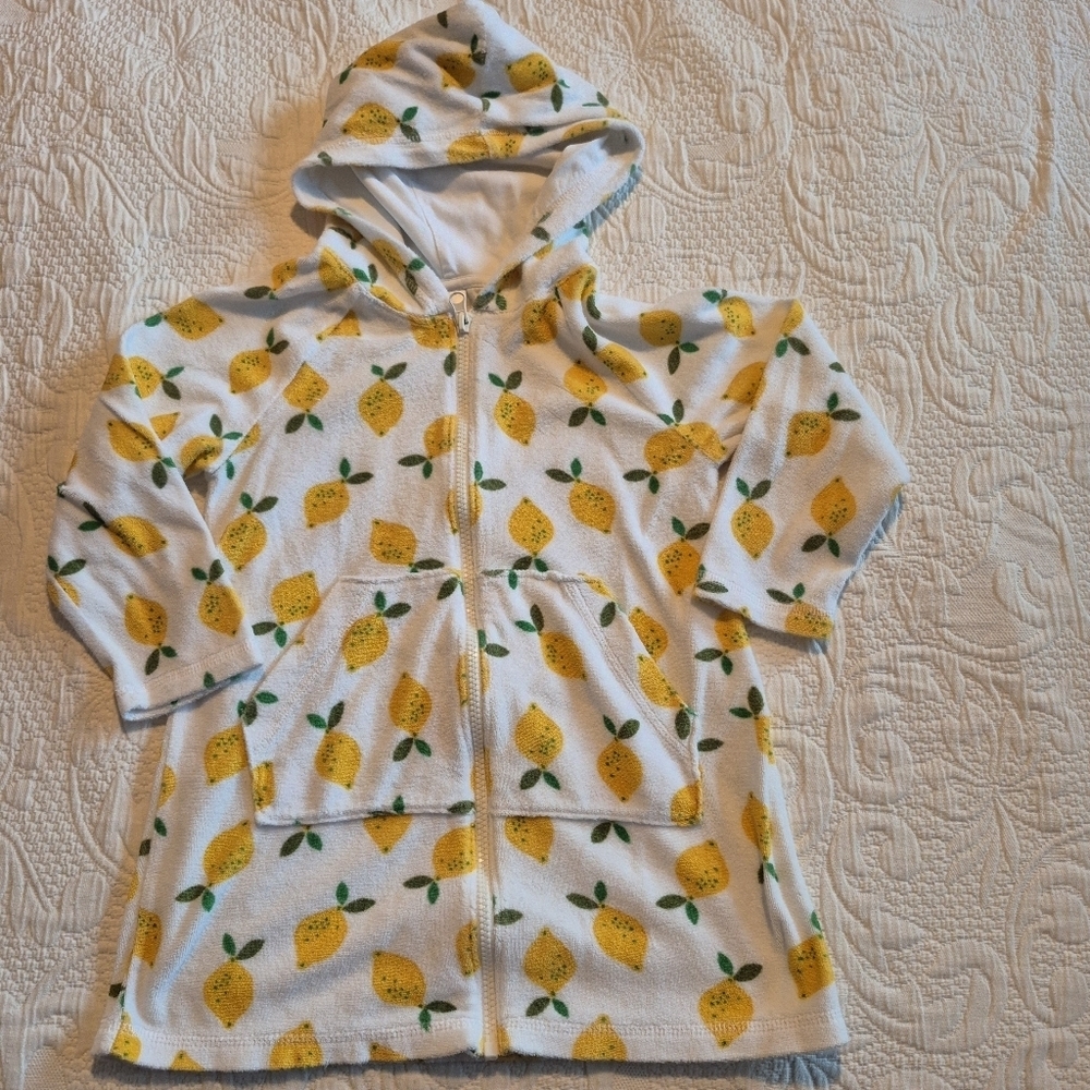 Hanna Andersson girls size 110 or 4 lemon designed terry hooded swim cover up